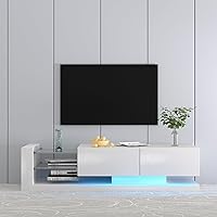 Vista 3 de Mueble de TV moderno para TV de 75 pulgadas, centro de entretenimiento de alto brillo con 16 colores y 4 modos de luces cambiantes, gabinete