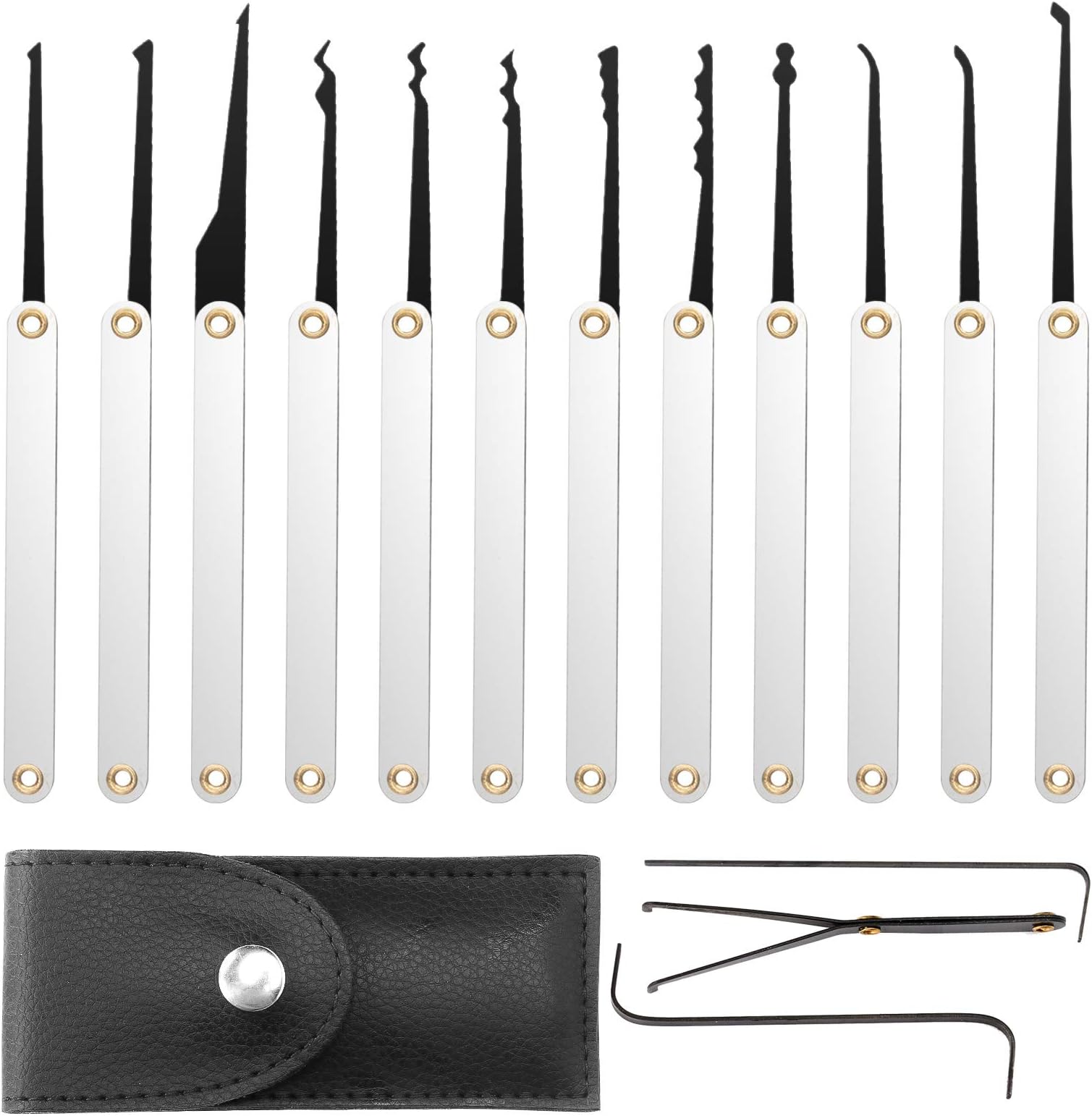 LINGSFIRE Lock Pick Set, 16-Piece Lock Picking Set with Black Leather Bag, Stainless Steel Lock Picking Kit Practice Guide for Beginner and Pro Locksmiths