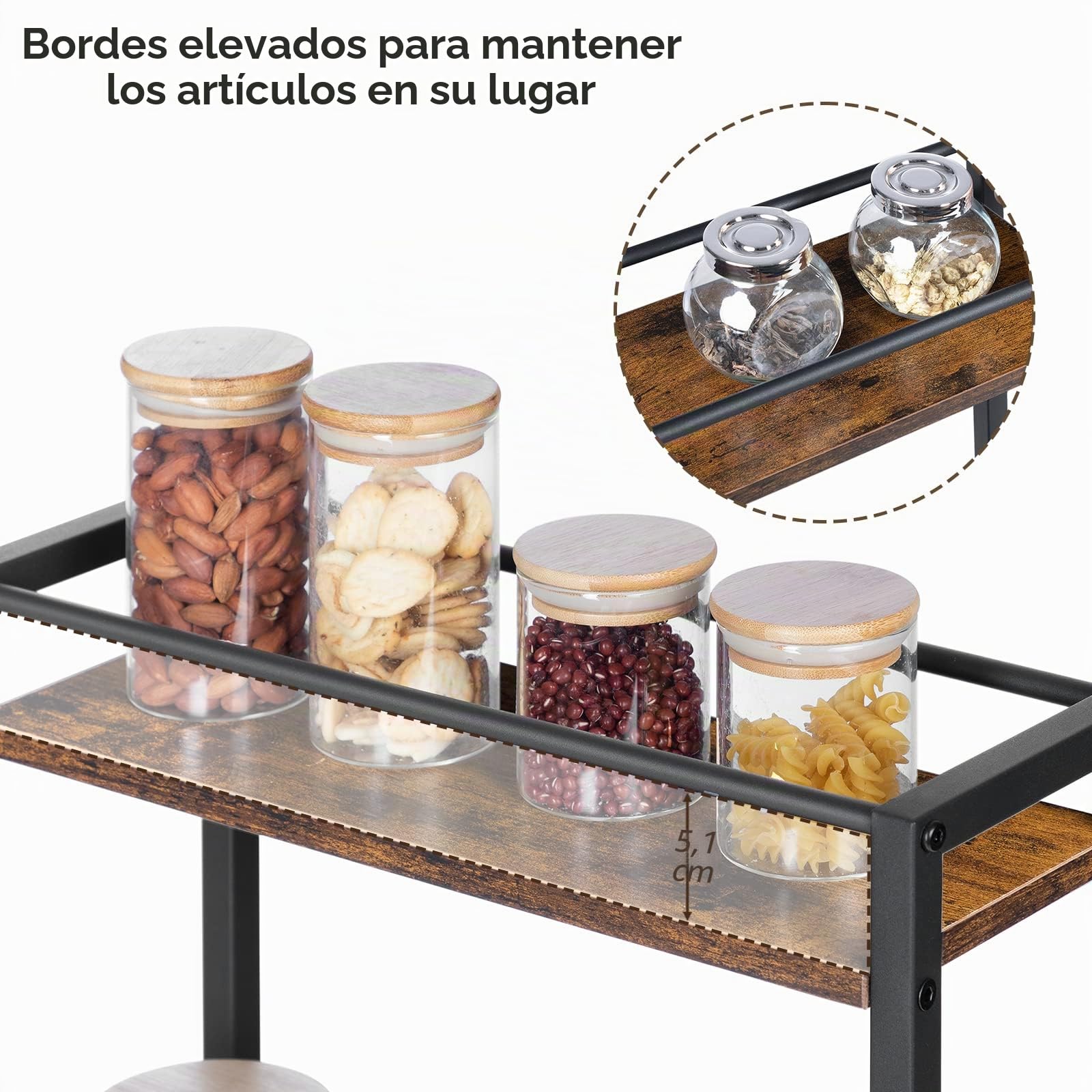 MAHANCRIS Carro Estrecho con 3 Estantes, Carro de Cocina Estrecho con Ruedas, Práctico Carrito de Almacenamiento, para Espacios Reducidos en Comedores, Cuartos de Baño, ARCHR1501Z