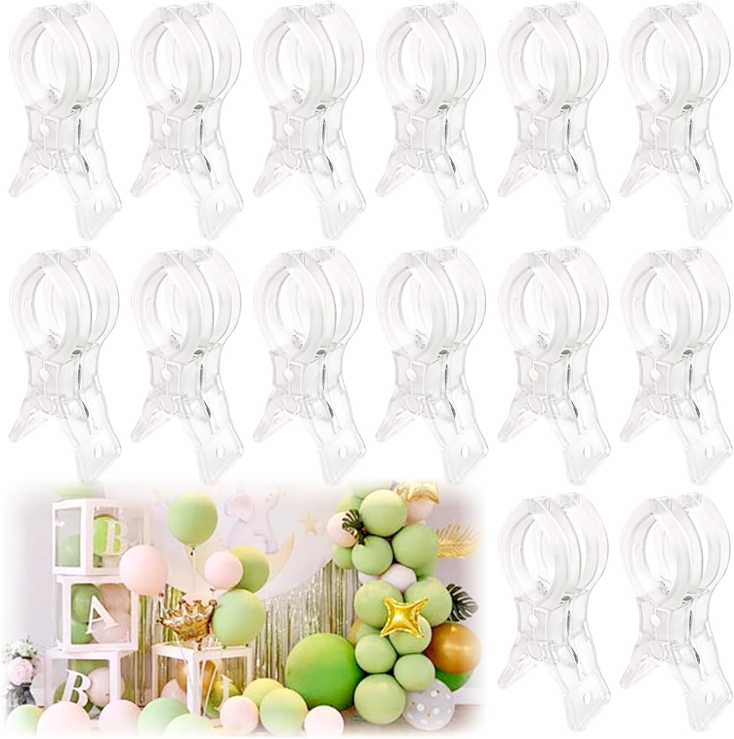 14 Pack Clear Balloon Arch Clips, 3.5" Plastic Transparent Clamps Heavy Duty Spring Clamps for Balloon Arch, Birthday Decoration Crafts Woodworking Photography Studios