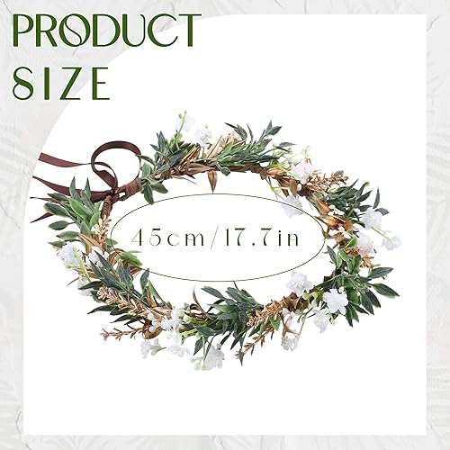 Miniatura 2 de KorViSHOW Cute Sweet Flower Crown - Golden Green Leaves White Babys Breath Flower Headband Princess Flower Crown for Birthday Party Prom Wedding