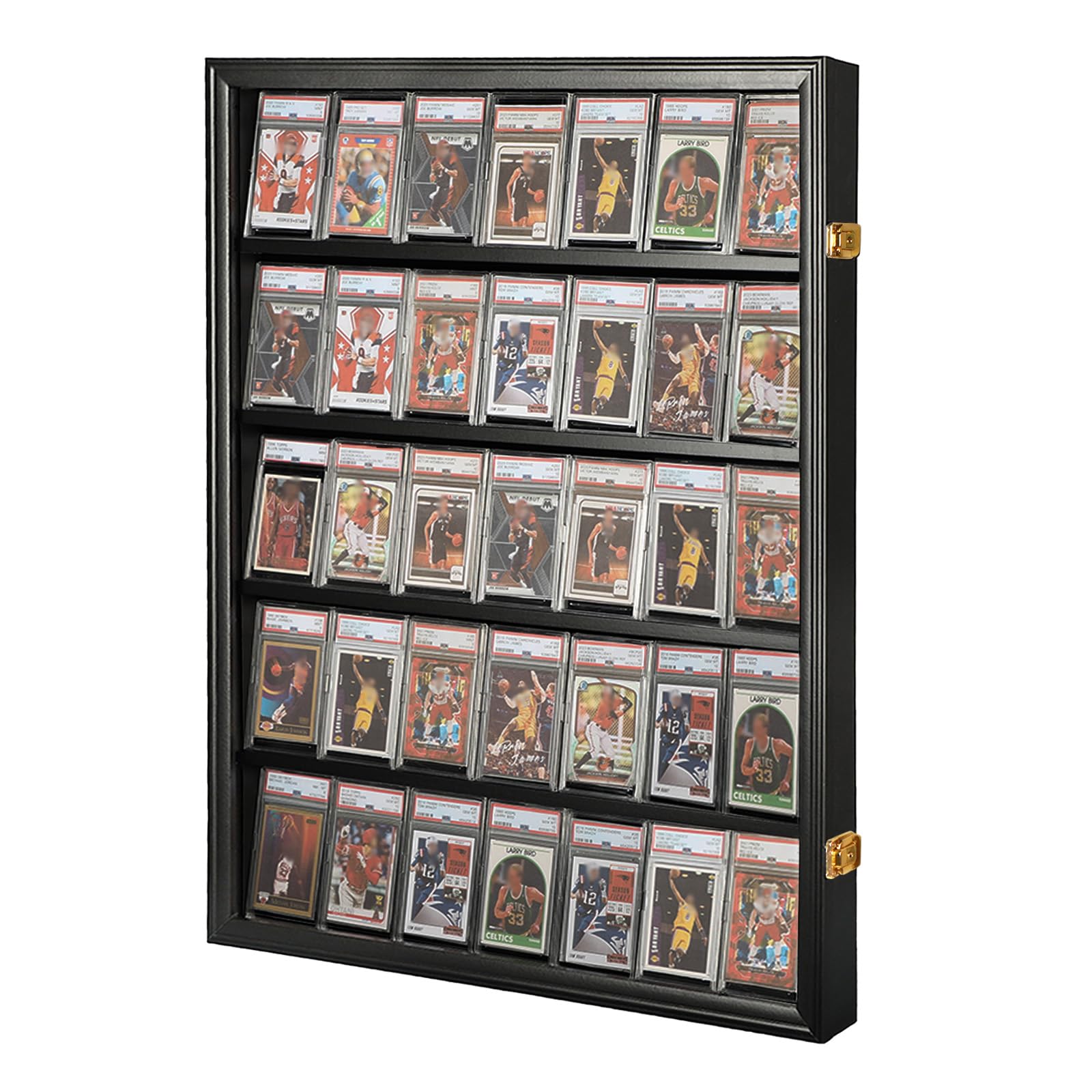 Odjaraye Graded Sports Card Display Case - 35 Baseball Card Display Case - Lockable Sports Card Frame Wall Display with UV Protection for Hockey Football Basketball Cards,Black