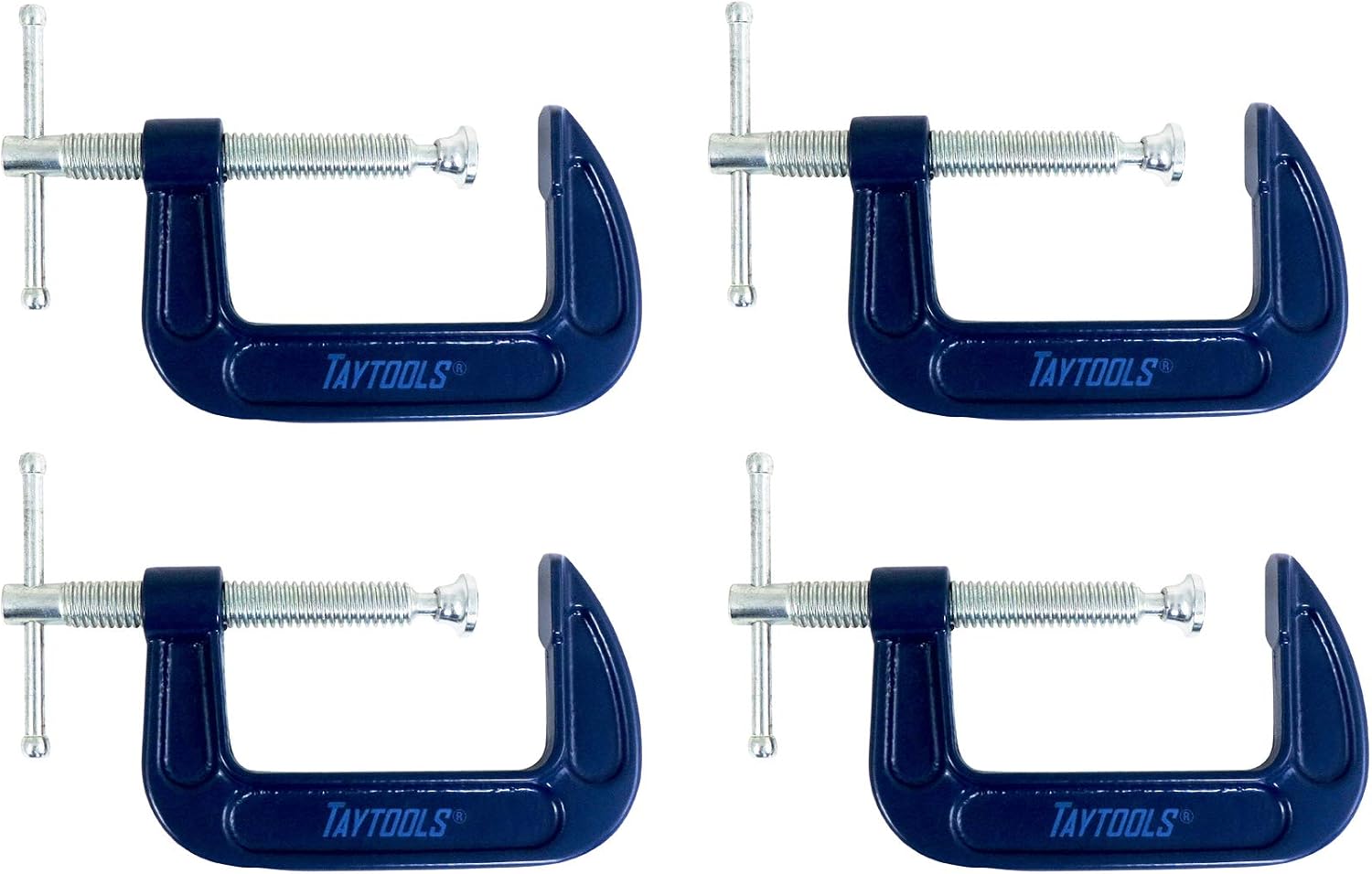 4 Pack Taytools 5 Inch C Clamps Malleable Steel Frame Power Coated Acme Threads Zinc Plated Carbon Steel Spindle and Sliding Bar (4, 5 inch)