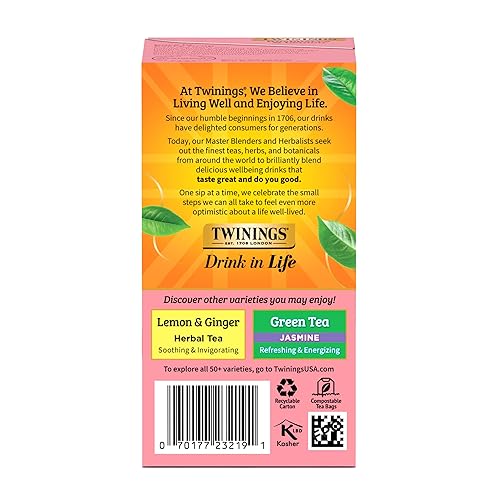 Miniatura 6 de Twinings Té de hierbas con sabor a frambuesa y limón, caja de 20 unidades, paquete de 6, bolsas de té envueltas individualmente, sin azúcar,
