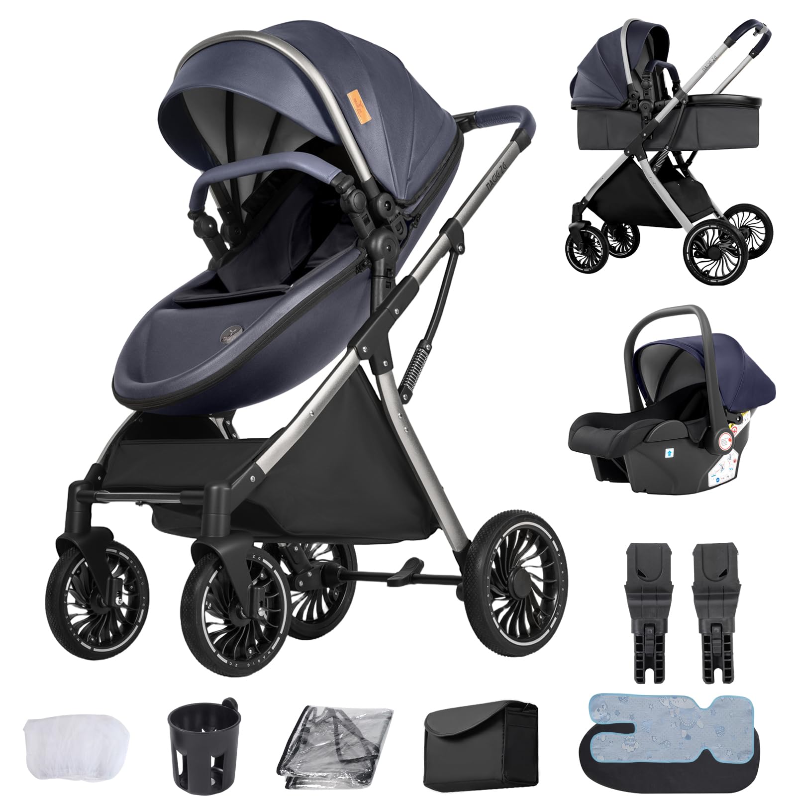 Travel System 3 in 1, from Newborn to Toddler, All-Terrain, One-Hand Fold, High-seat Baby Stroller, Convertible Pram — view 10