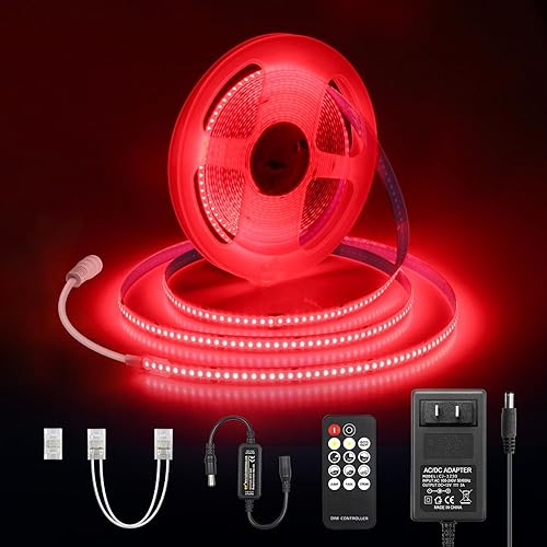 ALITOVE Tira de luces LED COB de 16.4 pies, regulable, flexible, brillante, con control remoto RF, 1260 LED, tiras de iluminación LED adhesivas