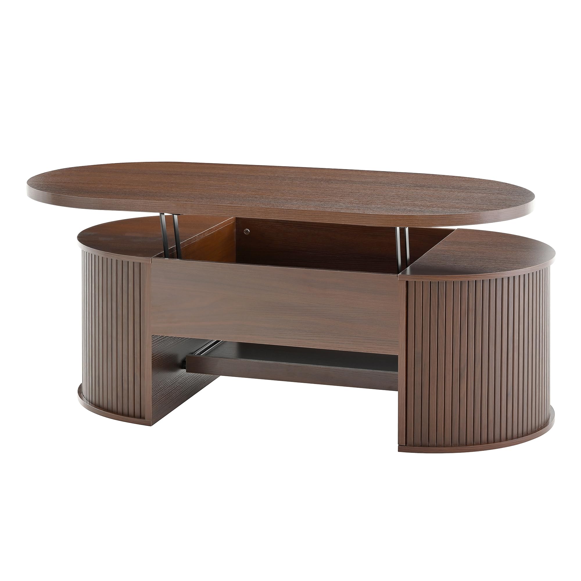 Mesa de salón con lados curvos de madera levantables, tablero deslizante, complemento de mobiliario multifuncional para el salón.