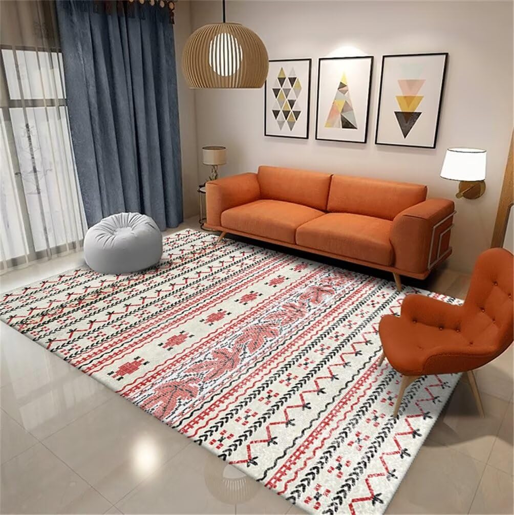 Tapis lavable doux rouge 150x200 cm pour salon et couloir