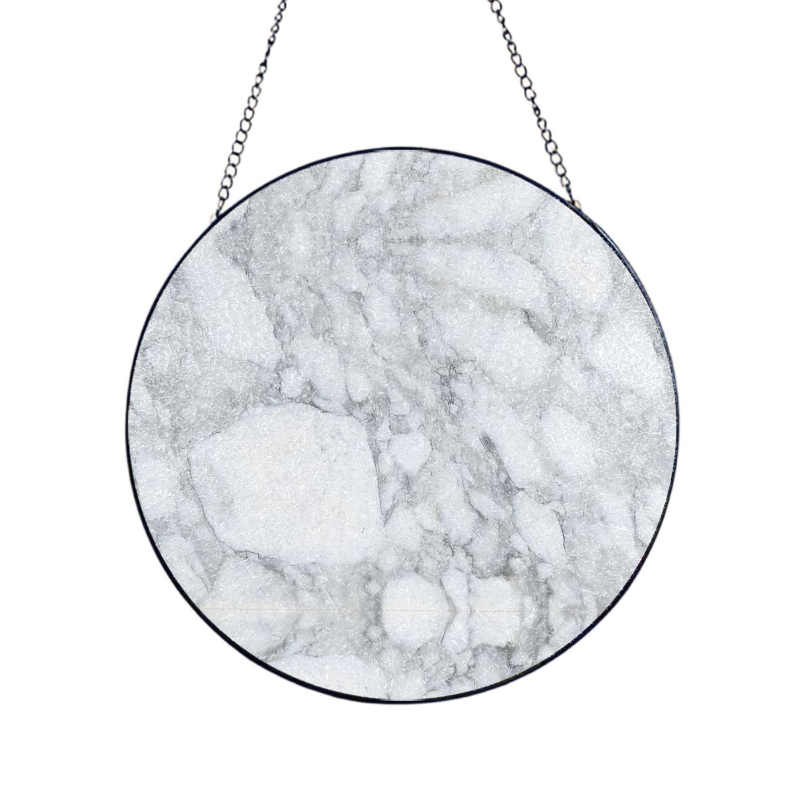 Phayah Light Black Marble Print Glass Window Hanging Round Suncatcher Glass Ornament Garden Wall Fence Decorations Indoor Outdoor 8in（20cm）