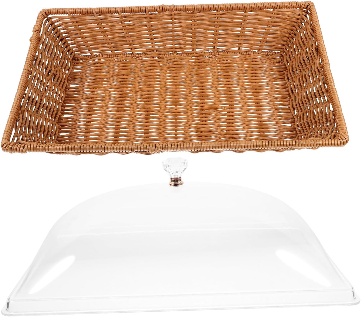 Medium Square Woven Bread Basket with Clear Lid Lightweight Food Serving Tray for Fruits Vegetables Desserts Versatile Preservation and Display for Home and Restaurant Use
