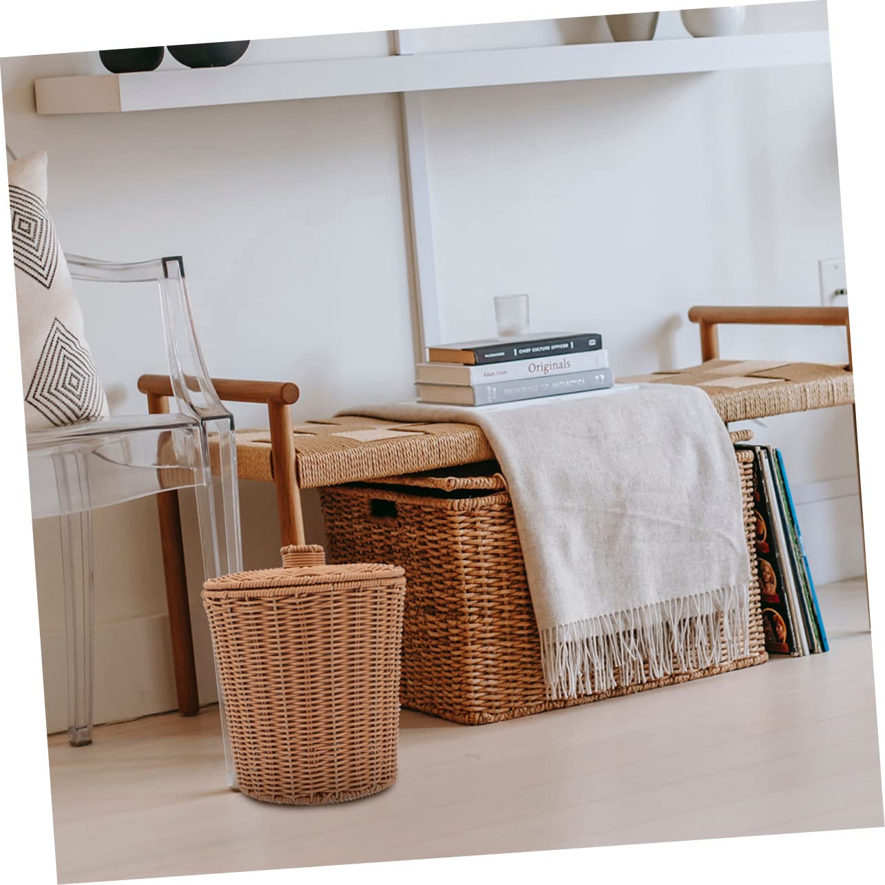 2pcs Creative Rattan Storage Baskets with Lids for Home Organization Multipurpose Storage for Laundry Toys and Trash Stylish Lightweight Design for Living Room and Bedroom