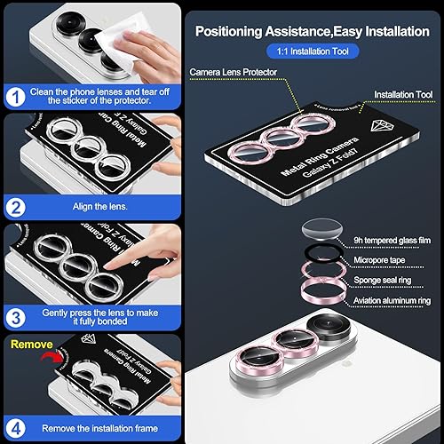 Vista 313 de para Samsung Galaxy Z Flip 7 Protector de Lente de Cámara, Cubierta de Lente de Vidrio Templado con Anillo de Metal Individual, [Fuerte Adhesión] 1