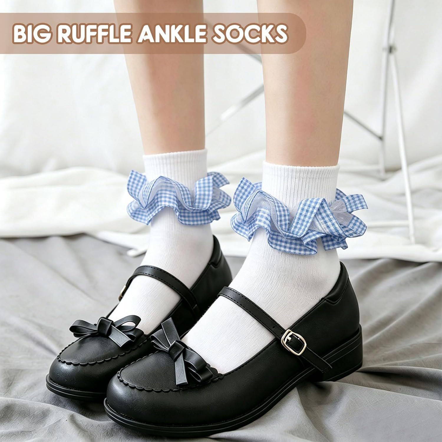 Women's Big Ruffle Ankle Socks,Adult Lace Frilly Turn Socks Cuff Cotton Ruffled Dress Crew Cute Bobby Sock