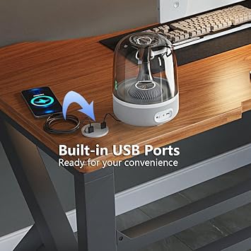 مكتب كمبيوتر مزود بمنافذ شحن USB، مكتب دراسة للكتابة في المكتب المنزلي، مكتب طاولة كمبيوتر محمول على الطراز الصناعي الحديث (80x60x75 سم، ألياف الكربون)