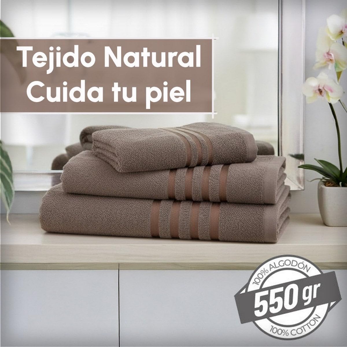 Juego de 6 Toallas Ducha Grandes Color marrón 100% algodón de 150x100 cm | Tejido suave de gran gramaje con alta absorción. Aptas para lavadora, de uso diario.