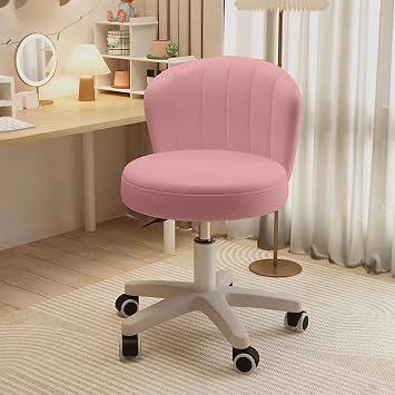 Cute Chair Armless,Vanity Chair with Wheels,Small Desk Chair, Adjustable Rolling Swivel forHome Office,Bedroom