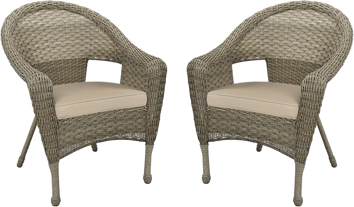 Jeco Grey Resin Wicker Clark Single Chair Set of 2 - with Tan Cushion
