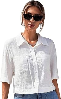 TOPLOT V-Collar Solid Crop Shirt for Women with Half Sleeves, Polyester, Regular Fit Price In India
