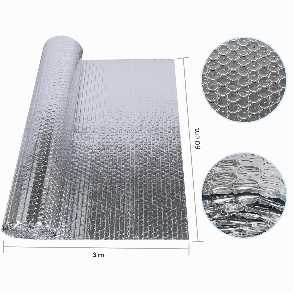 Rouleau d'isolation en feuille d'aluminium pour radiateur - 60 cm x 3 m - Panneaux réflecteurs de chaleur et de vapeur - Permet d'économiser de l'énergie pour tuyau, abri de jardin, fenêtre