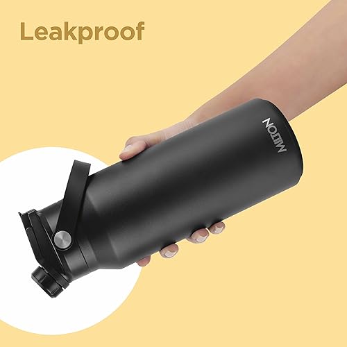 Miniatura 6 de Milton Botella de agua de acero inoxidable de 40 onzas con tapa con popote, 2 tapas incluidas, termo aislado al vacío de doble pared, 12 horas de