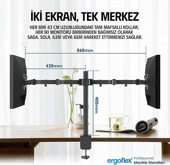 Ergoflex EF52 Steel Design 2-8 kg Double Arm 13-27 Elevator Monitor Stand