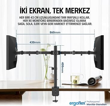Ergoflex EF52 Steel Design 2-8 kg Double Arm 13-27 Elevator Monitor Stand