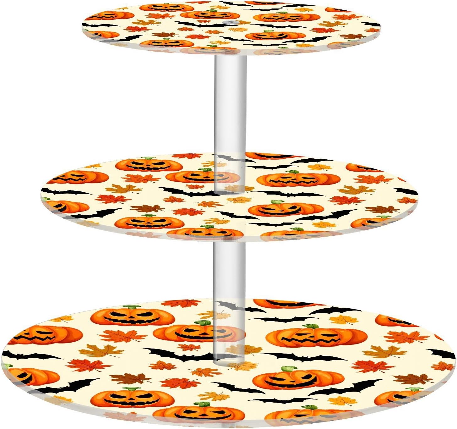 Pumpkin Maple Leaves Bats 3 Tier Acrylic Cupcake Stand, Cupcake Stand for 34 Cupcakes for Weddings, Christmas,Holidays,Parties,Birthday,Printed Cupcake Tower 23300205