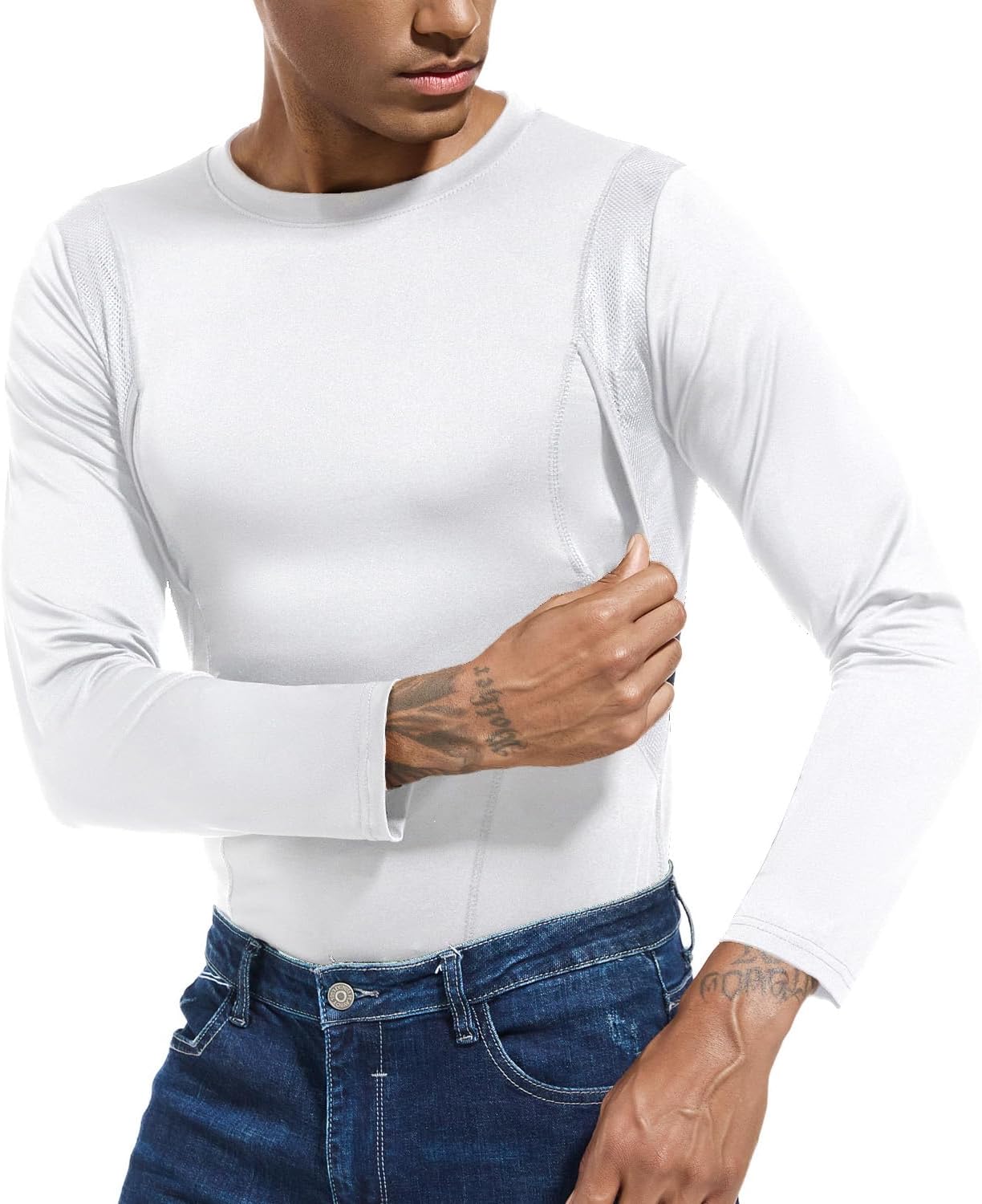 Concealed Carry Shirts for Men Holster Shirt Crew Neck Long Sleeve Conceal Carry Shirt Clothing with Large Pockets
