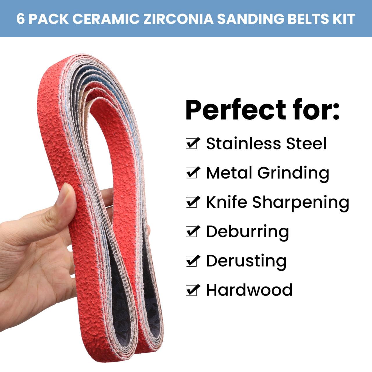 6 PCS 1 x 42 Inch Sanding Belts for Grinding Metal,36/40/60/80/100/120 Grit