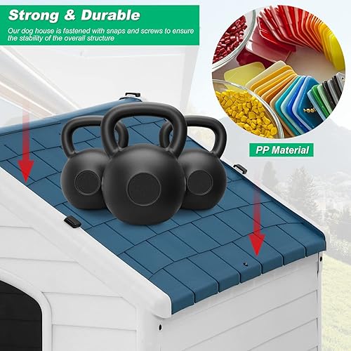 Vista 45 de FDW Casa para perros para interiores y exteriores, duradera, ventilada, impermeable, de plástico, para perros pequeños, medianos y grandes