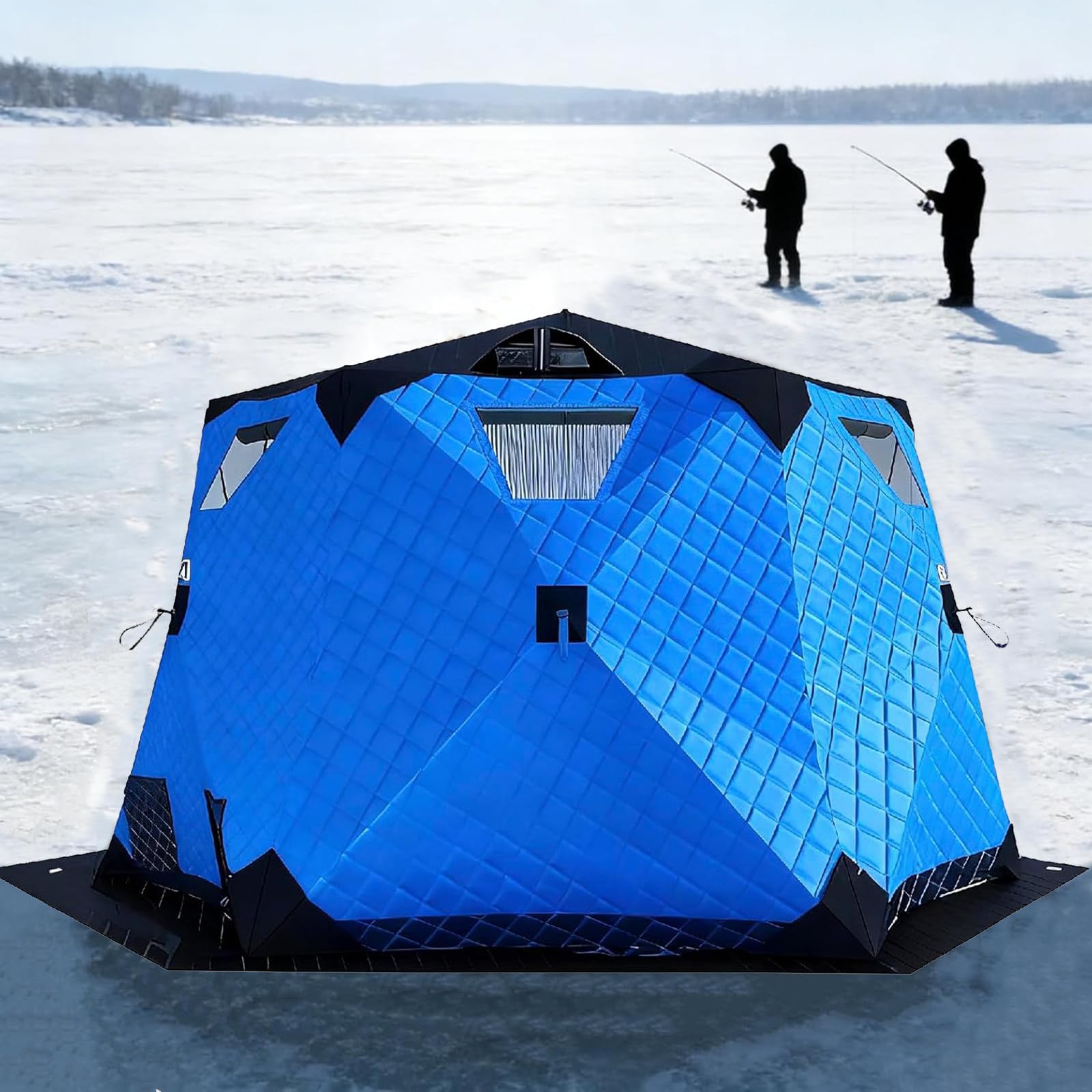 Ice Fishing Shanty, Ice Fishing Camping Tent, Pop-Up Fish Tent, Pop-Up Rope Structure, High-Density Oxford Cloth, W/Handbag and Insulated Layer, for Winter Camping Fishing