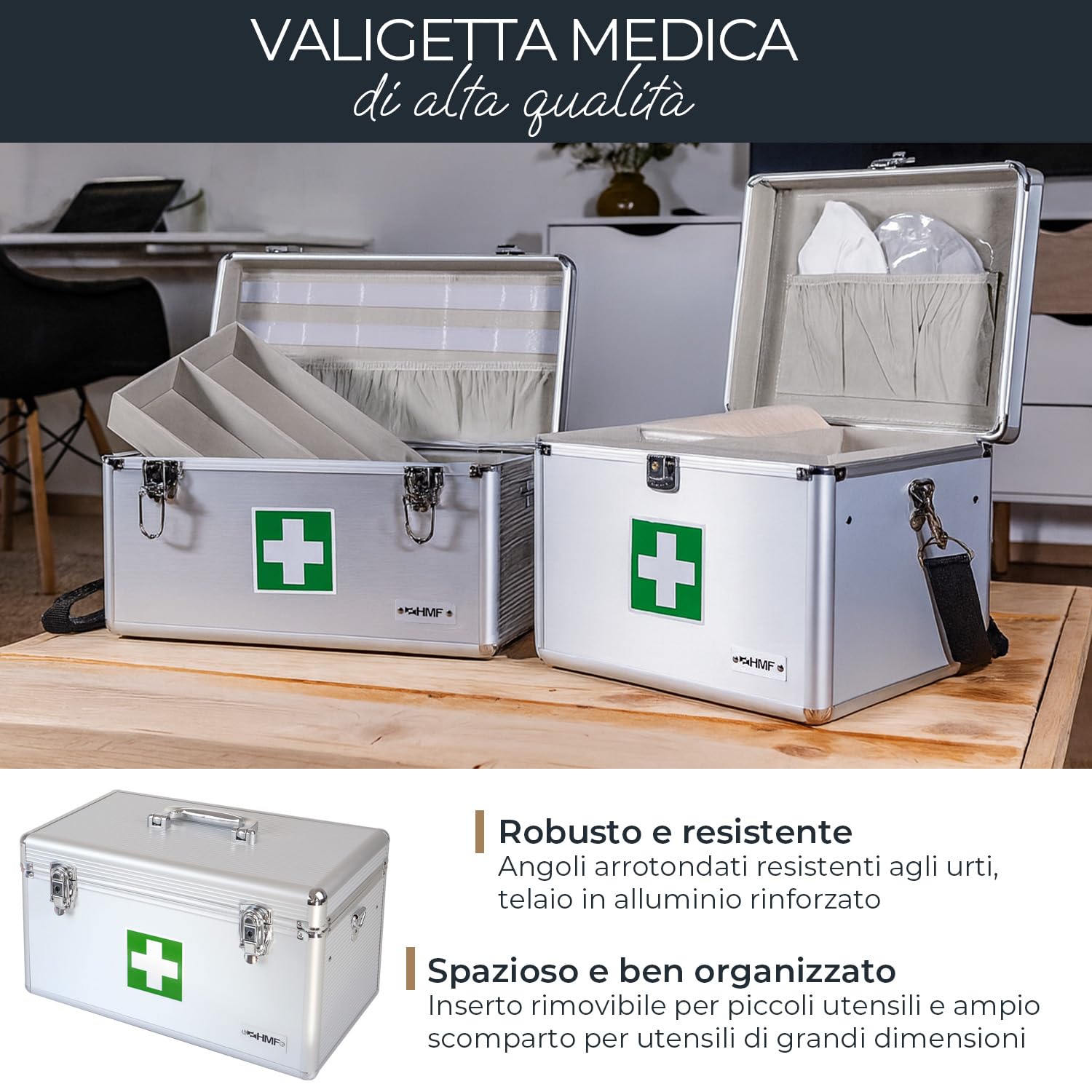 HMF 14701-09 Medicina Box, Valigia Medica, Valigia Universale, Alluminio, 40 x 22,5 x 20,5 cm