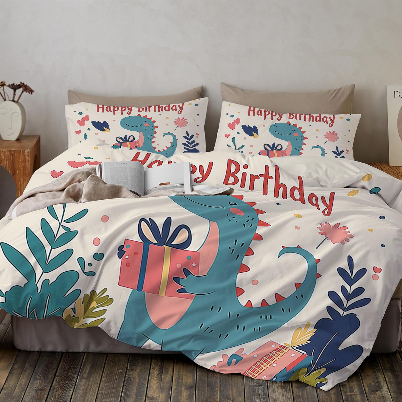 Parure de couette pour enfants dinosaure : fini les draps rêches avec cette microfibre beige