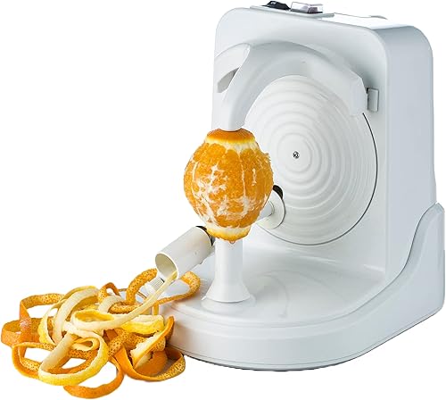 Pelamatic Pelador eléctrico de frutas, versátil pelador automático de naranja, manzana, patatas, acero inoxidable duradero, fácil de usar, blanco,
