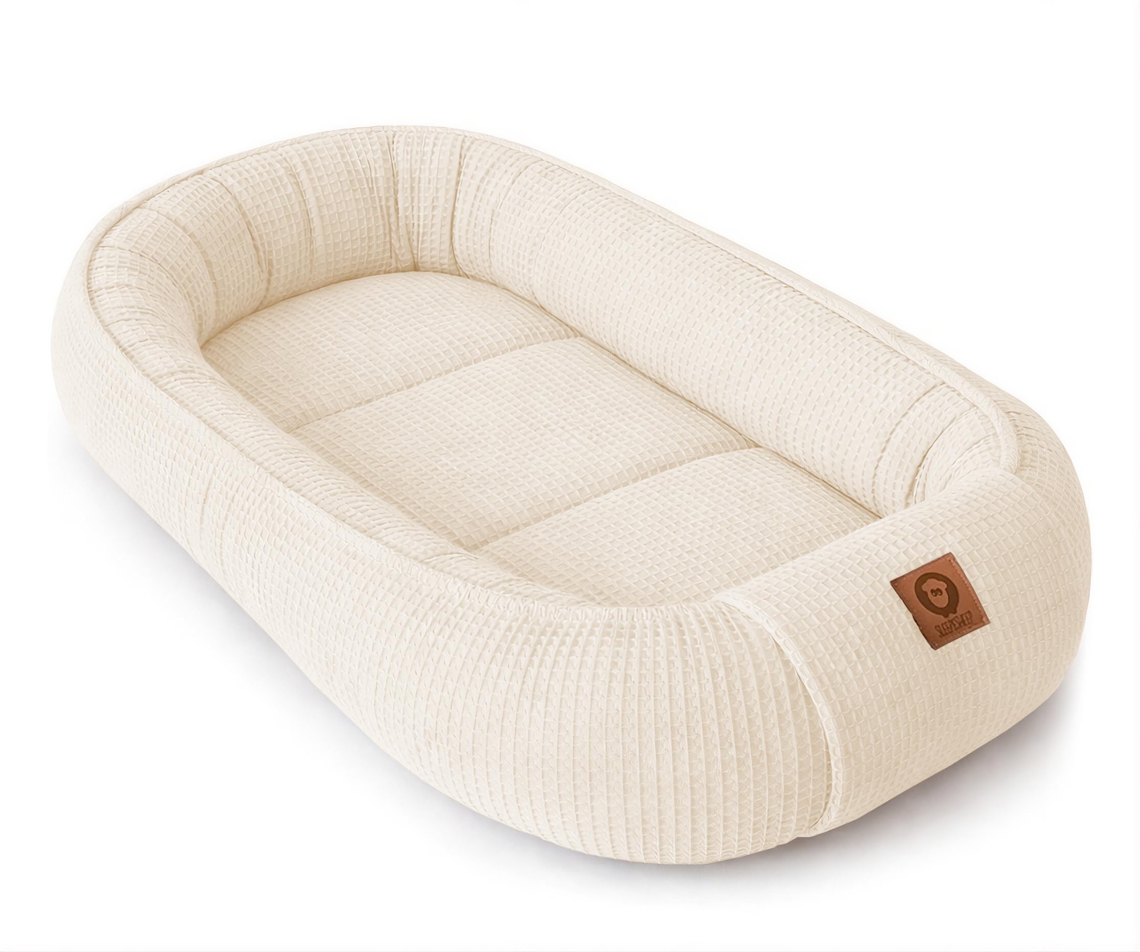Babynestchen Neugeborene – Babynest aus Waffelpique Baumwolle – Nestchen Baby für Babybett & Kinderbett – Babykokon Tragbar – OEKO-TEX zertifiziert – Zubehör Babybett - Beige Waffelpique