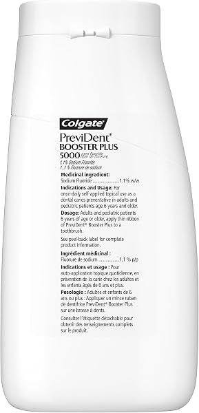Close-up of the Colgate PreviDent 5000 ppm Booster Plus tube showing the spearmint flavour indicator.