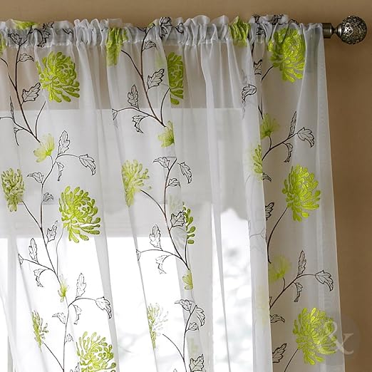 FLORAL VOILES Slot Top Ready Made Embroidered Curtain Voile
