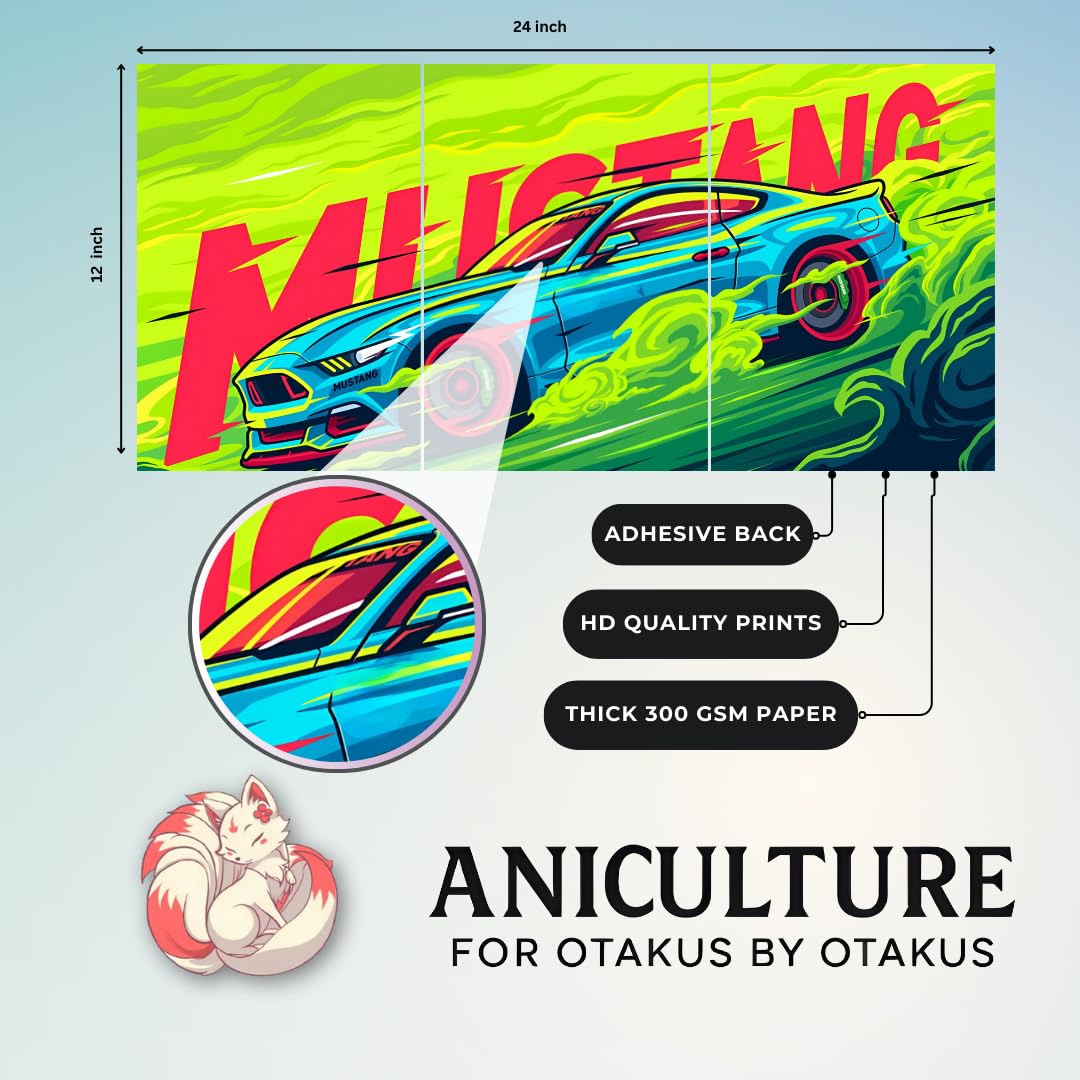 Aniculture) Mustang Car 3-Piece Split Poster Set, 300 GSM HD