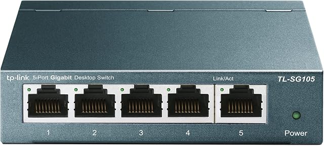 TP-Link TL-SG105 5-Port Gigabit Ethernet Switch, Desktop/Wall-Mount, Steel Case