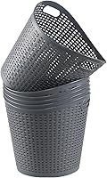Vista 4 de Paquete de 6 cestas de plástico para ropa sucia de 30 L, cesta de almacenamiento de plástico grande, color gris
