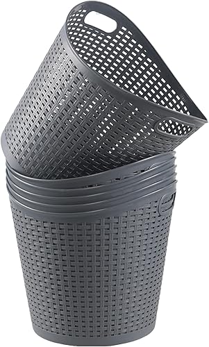 Miniatura 4 de Paquete de 6 cestas de plástico para ropa sucia de 30 L, cesta de almacenamiento de plástico grande, color gris