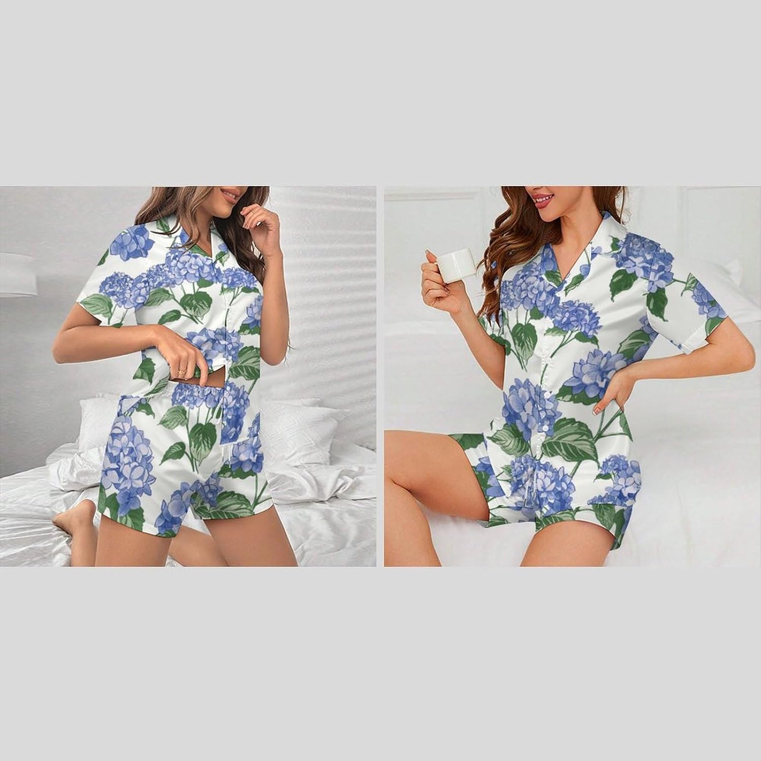 Delerain Womens Pajama Sets 2-Piece Short Sleeve Sleepwear Soft Satin Button Down Loungewear Pjs Shorts Set XS-5XL - Image 5