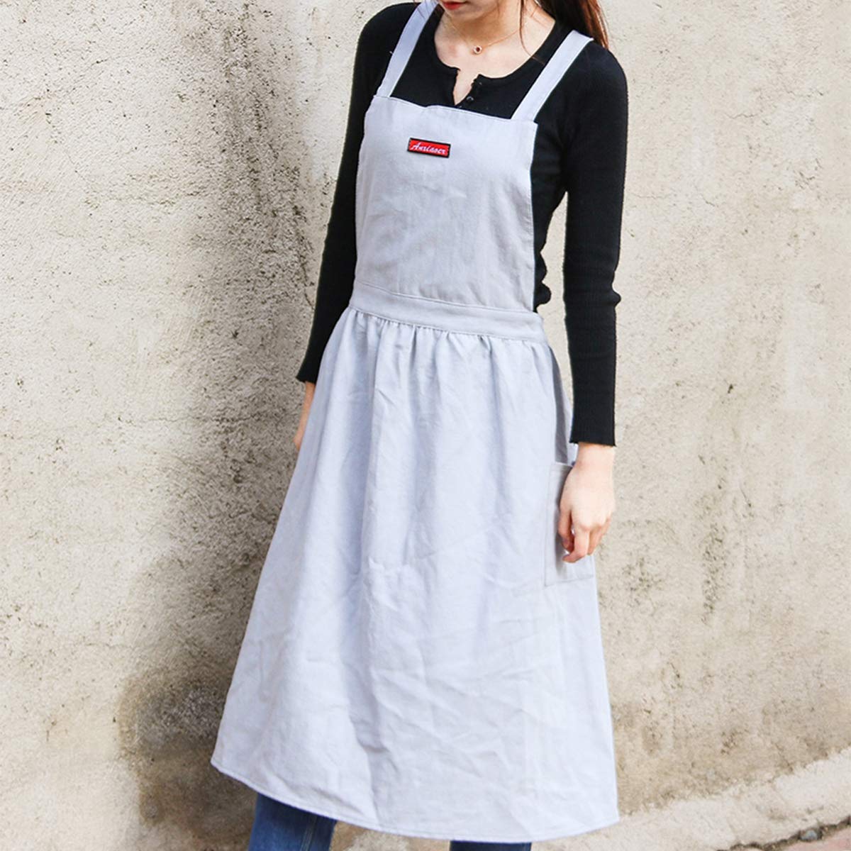 Delantales de repostería, Delantal de Cocina Hecho a Mano con Forma X Lino y algodón Suave, Delantal Chef for jardinería, Color Gris(Grey)