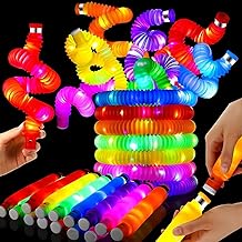 SUPER TOY 6 Light Up Pop Tubes Glow Stick Dark Party Favors Stretchy Pipe Toy for Kids & Adults