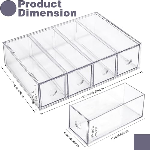 Miniatura 3 de Organizador de escritorio con 8 cajones, 2 paquetes de caja de almacenamiento apilable de escritorio con cajón extraíble, organizador transparente