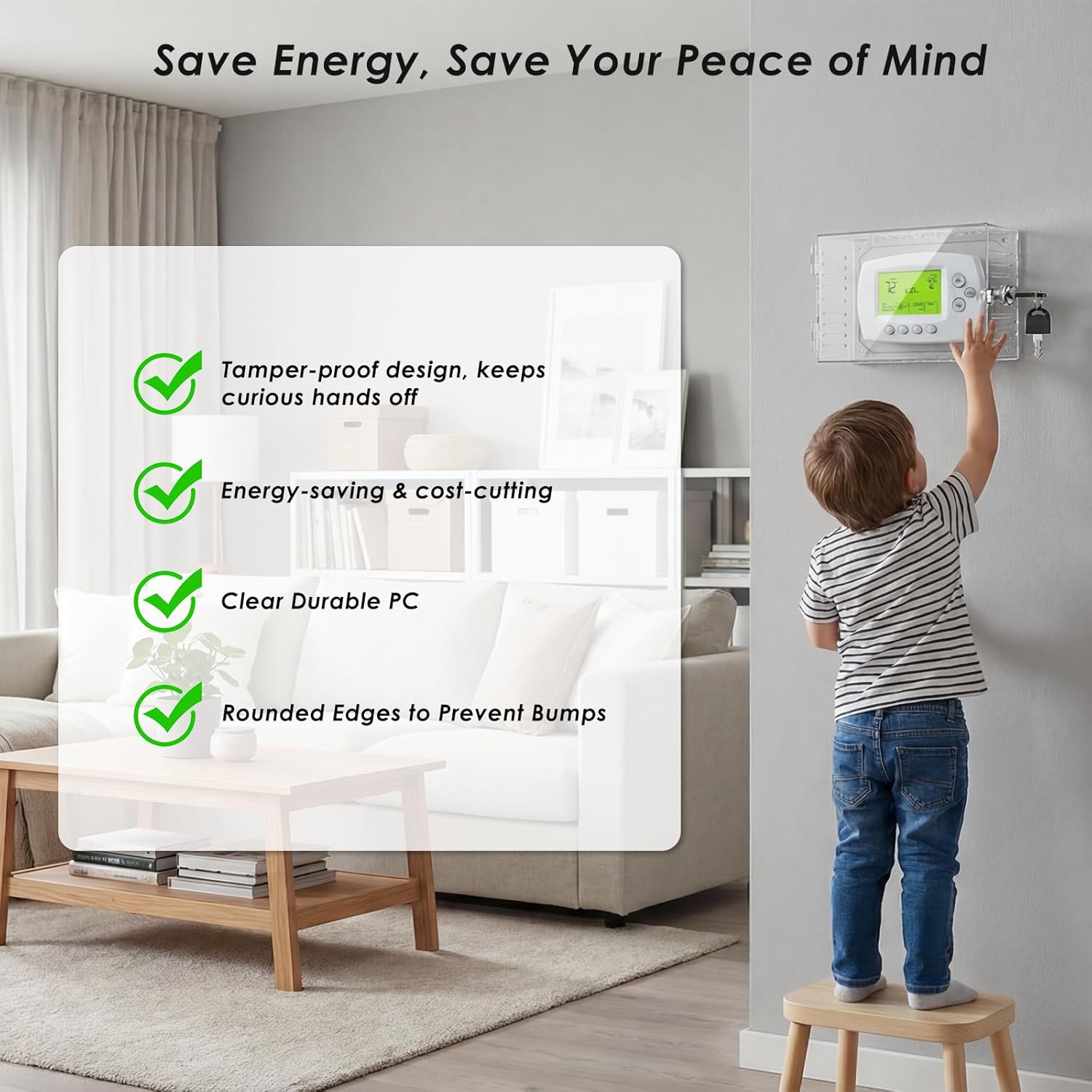 Thermostat Lock Box Cover with Key, Clear Thermostat Cover with Lock Compatible with Honeywell Home Thermostat On Wall, AC Lock Box Cover with Key Fits Thermostats 6" D x 3.9" W or Smaller Thermostat Cover - Key Lock