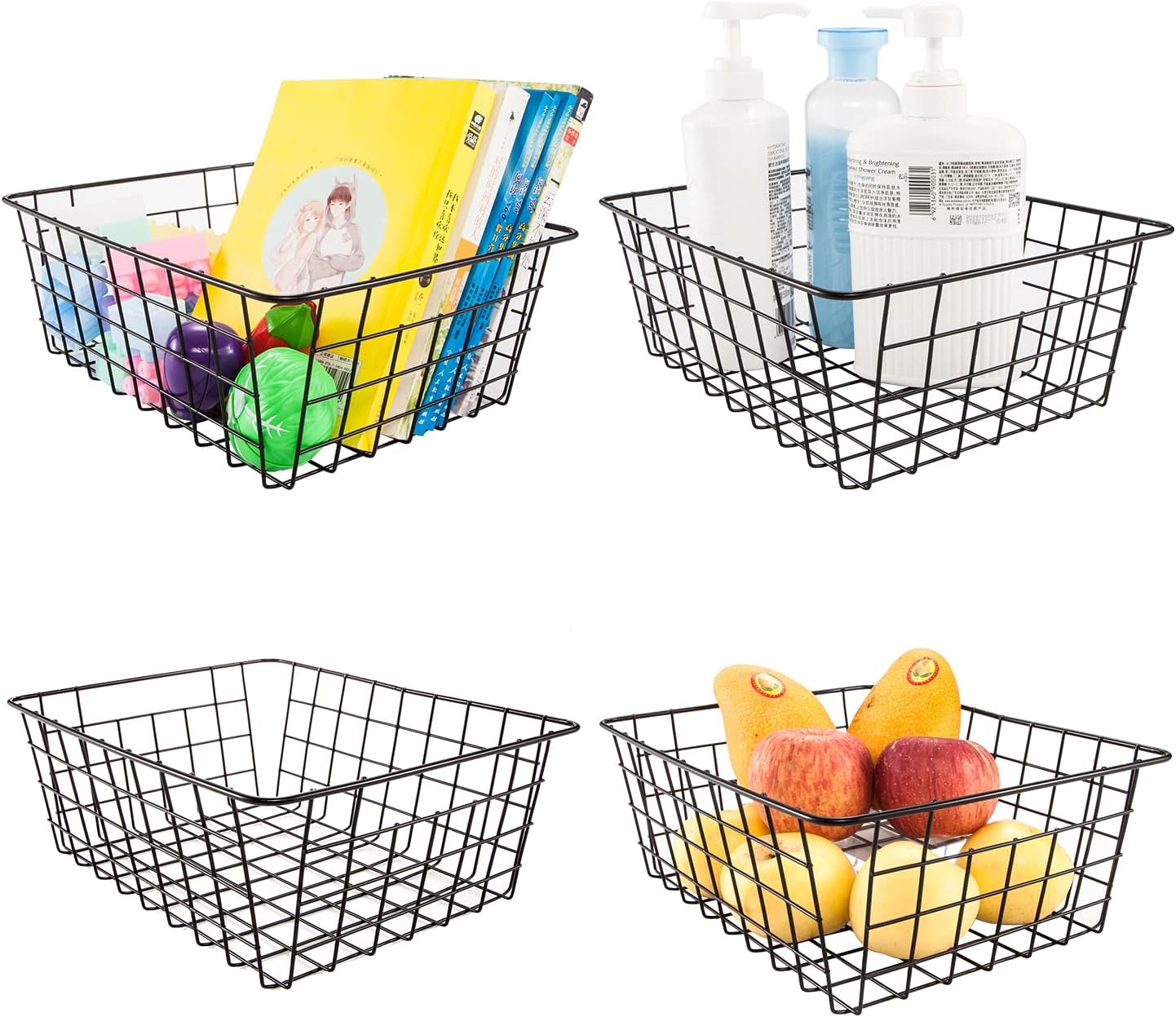 4 Pack perfrom Iron Storage Basket Organizer,Small Wire
