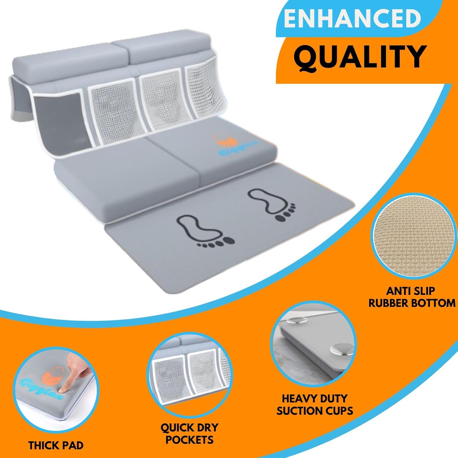 Baby Bath Kneeler and Elbow Rest Pad Set with Feet Protection, Comfortable Thick Bathtub Kneeling Pad for Bathing Babies, Elbow & Knee Saver, Bath Kneeler Mat Cushion for Knee and Arm Support