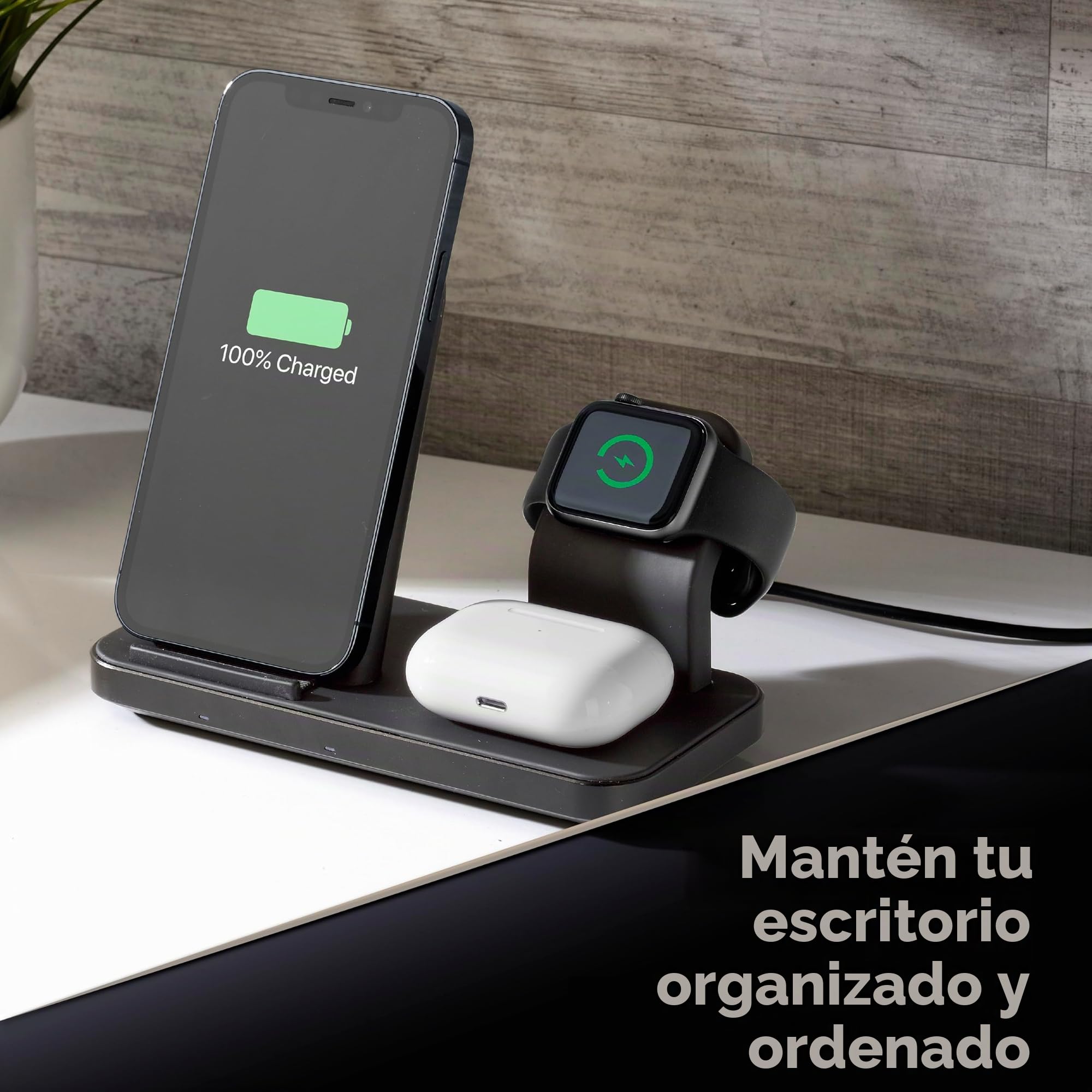 Cellularline | Trio Wireless Charger | Cargador inalámbrico 3 en 1 para Dispositivos Apple: iPhone, Apple Watch, Airpods