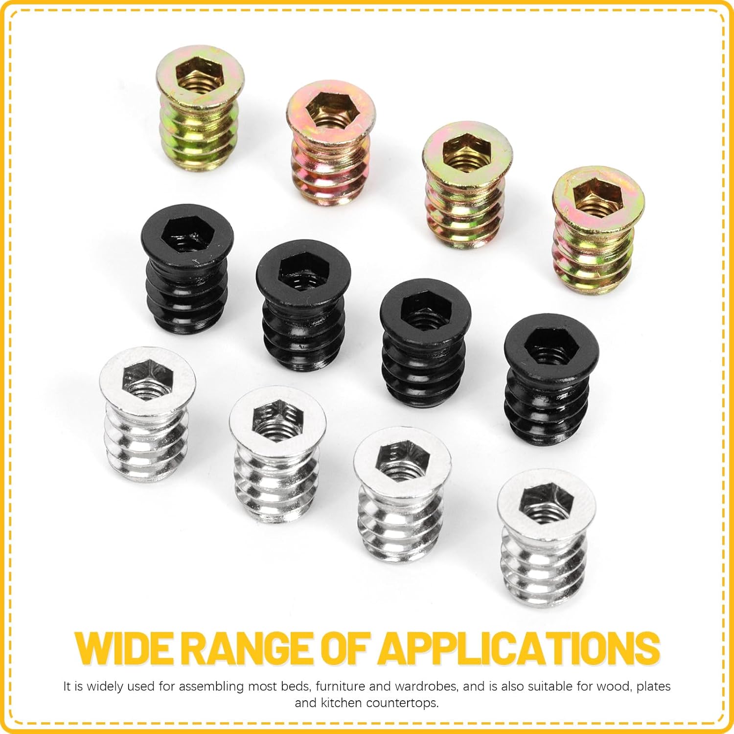 50Pcs M6 x 15mm Threaded Inserts, Silver Nickel-Plated Carbon Steel Hex Drive Threaded Inserts Kit, Wood Insert Bolt Furniture Screw in Nut Fastener Connector for Wood Furniture